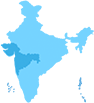 Map silhouette of West India with highlighted coastal and desert regions