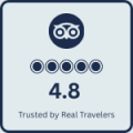 Trust badge showing 4.8 TripAdvisor rating for BagTagGo India travel DMC services.