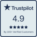 Trust badge displaying 4.9 Trustpilot rating from customers and agents for BagTagGo India travel.